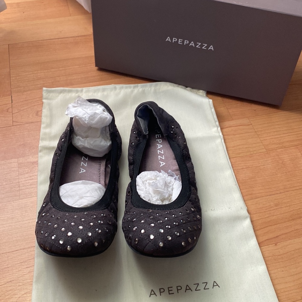 Apepazza Charcoal Suede Jeweled Flats View 4